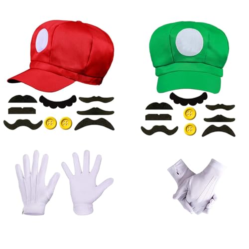 Mailfull Mario und Luigi Kostüm Accessories Erwachsene Karneval Kostüm mit Kappen Schnurrbärte Handschuhe Knöpfe für Cosplay Karneval Geburtstagsfeier Mailfull Mario und Luigi Kostüm Accessories Erwachsene Karneval Kostüm mit Kappen Schnurrbärte Handschuhe Knöpfe für Cosplay Karneval Geburtstagsfeier von Mailfull