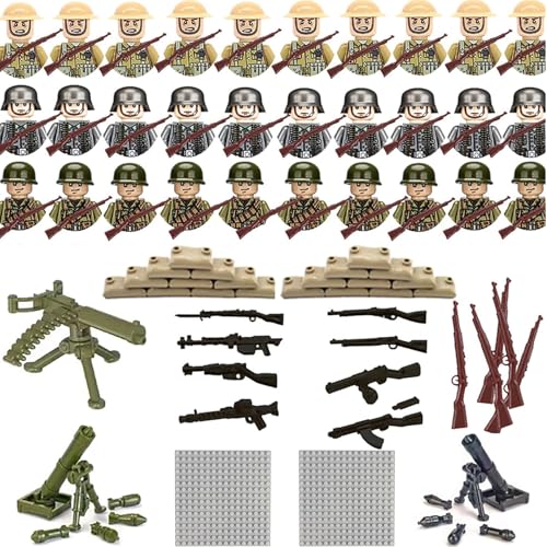 Mailfull Waffen Militär Set für Figuren 30 Mini Figures Military Kit Ww2 Soldier Action Figures Baustein Spielzeug Militärspielzeug Kampfspielzeug für Kinder Geschenk von Mailfull