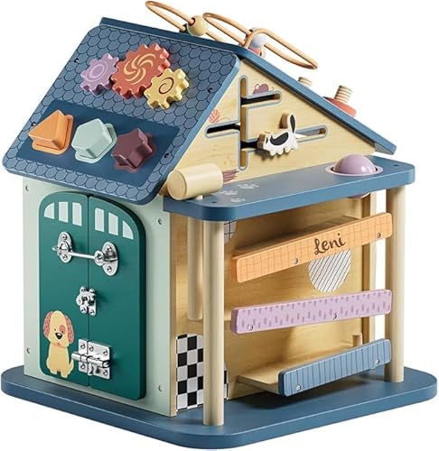 Activity Haus 12-in-1 aus Holz – Montessori Motorikwürfel & Busy Board ab 18 Monaten – Lernspielzeug zur Förderung von Feinmotorik, Konzentration & Hand-Auge-Koordination – Spielcenter Bauernhof von Mainely