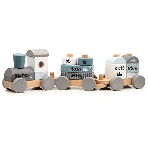 Holz Eisenbahn blau - personalisierbar I Geschenk zur Geburt Jungen I Holzspielzeug mit Steckformen I Personalisierte Geschenke Baby I Holzzug mit Name & Geburtsdaten Holz Eisenbahn blau - personalisierbar I Geschenk zur Geburt Jungen I Holzspielzeug mit Steckformen I Personalisierte Geschenke Baby I Holzzug mit Name & Geburtsdaten von Mainely