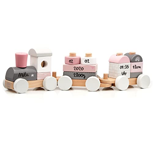Holz Eisenbahn rosa - personalisierbar I Geschenk zur Geburt Jungen I Holzspielzeug mit Steckformen I Personalisierte Geschenke Baby I Holzzug mit Name & Geburtsdaten Holz Eisenbahn rosa - personalisierbar I Geschenk zur Geburt Jungen I Holzspielzeug mit Steckformen I Personalisierte Geschenke Baby I Holzzug mit Name & Geburtsdaten von Mainely