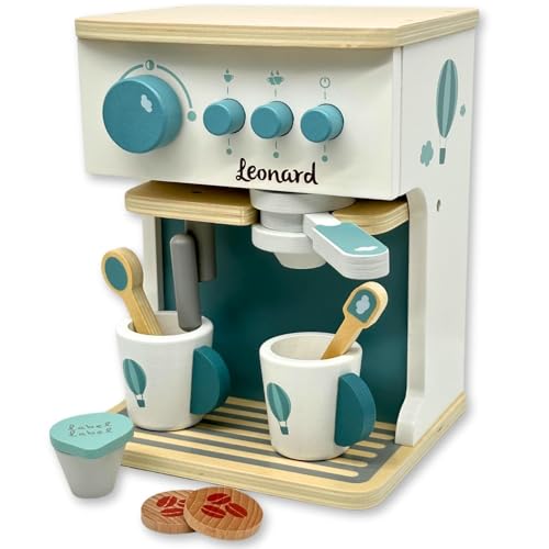 Kinderküche Kaffeemaschine Grün - personalisierbar I Handmade Holzspielzeug ab 3 Jahren I Label-Label Zubehör Spielküche I Geburtstagsgeschenk für Kinder I Spielzeug mit Name von Mainely