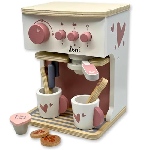 Kinderküche Kaffeemaschine rosa - personalisierbar I Handmade Holzspielzeug ab 3 Jahren I Label-Label Zubehör Spielküche I Geburtstagsgeschenk für Kinder I Spielzeug mit Name von Mainely
