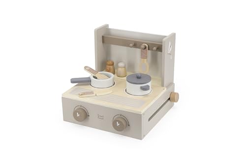 Label Label Holz Klappküche – Nougat | Personalisierbarer Kinderherd mit Namen | Faltbare Spielküche aus Holz | Geschenk zur Geburt, Taufe oder Geburtstag für Kinder von Mainely