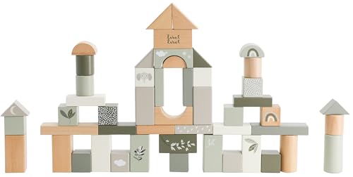 Label Label Holzbausteine 50 Stück – Olivgrün | Personalisierbares Holzspielzeug mit Namen | Montessori Stapel- & Steckbausteine | Geschenk zur Taufe, Geburt oder Geburtstag von Mainely