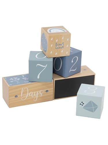 Label Label Meilensteinblöcke Blau – Personalisierbare Holzblöcke mit Namensdruck – Baby Milestone Set zur Dokumentation von Wochen, Monaten & Jahren – Fotoprops & Geschenk zur Geburt oder Taufe von Mainely