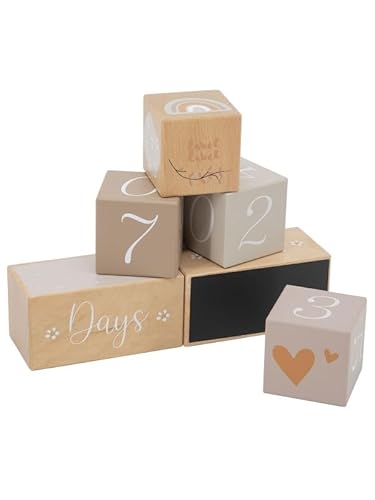 Label Label Meilensteinblöcke Nougat – Personalisierbare Holzblöcke mit Namensdruck – Baby Milestone Set zur Dokumentation von Wochen, Monaten & Jahren – Fotoprops & Geschenk zur Geburt oder Taufe von Mainely