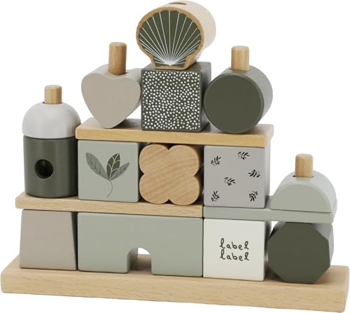 Label Label Stapelblöcke Haus – Olivgrün | Personalisierbares Holzspielzeug mit Namen | Montessori Stapelhaus für Babys & Kleinkinder | Geschenk zur Geburt, Taufe oder Geburtstag von Mainely