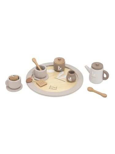 Label Label – Teeset aus Holz – Nougat – Personalisierbar mit Namen – FSC-Zertifiziert – Rollenspielzeug für Kinder mit Tablett & Zubehör von Mainely