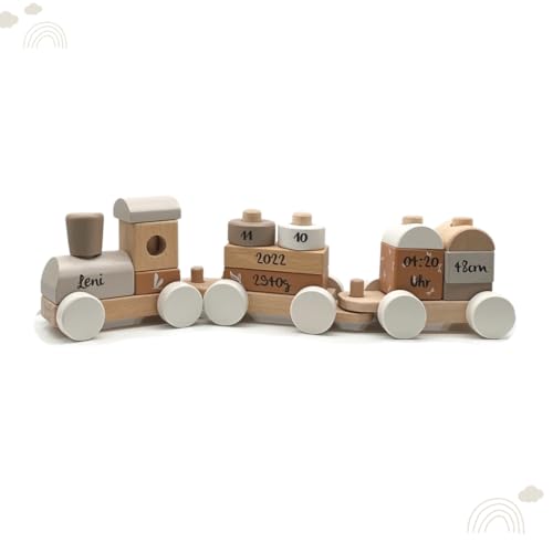 Mainely Holz Eisenbahn Nougat - personalisierbar I Geschenk zur Geburt Jungen I Holzspielzeug mit Steckformen I Personalisierte Geschenke Baby I Holzzug mit Name & Geburtsdaten Mainely Holz Eisenbahn Nougat - personalisierbar I Geschenk zur Geburt Jungen I Holzspielzeug mit Steckformen I Personalisierte Geschenke Baby I Holzzug mit Name & Geburtsdaten von Mainely
