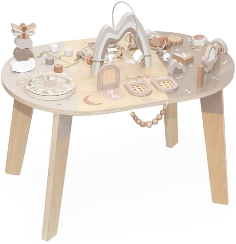Mainely Label Label – Activity Table – Nougat – Personalisierbar mit Namen – Multifunktionaler Spieltisch aus Holz – Fördert Motorik & Kreativität – Ab 1 Jahr von Mainely