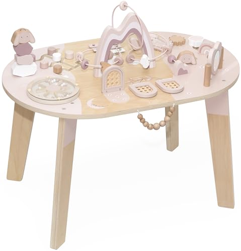 Mainely Label Label – Activity Table – Rosa – Personalisierbar mit Namen – Multifunktionaler Spieltisch aus Holz – Fördert Motorik & Kreativität – Ab 1 Jahr von Mainely