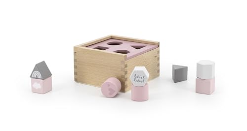 Mainely Label Label Holz-Steckspiel Formensortierbox Rosa – Personalisierbar mit Namensdruck – Motorikspielzeug ab 12 Monaten – Lernspielzeug & Geschenk für Babys und Kleinkinder von Mainely