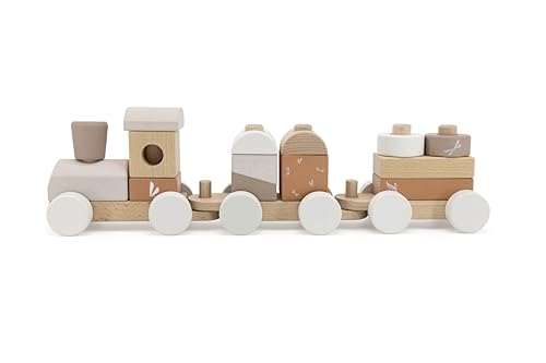 Mainely Label Label Stapelzug aus Holz – Nougat | Personalisierbar mit Namen | Motorikspielzeug & Lernspielzeug von Mainely