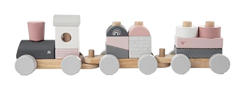 Mainely Label Label Stapelzug aus Holz – Rosa | Personalisierbar mit Namen | Motorikspielzeug & Lernspielzeug von Mainely