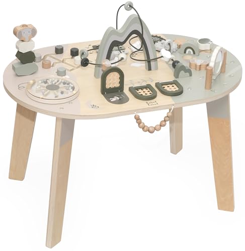 Mainley Label Label – Activity Table – Olivgrün – Personalisierbar mit Namen – Multifunktionaler Spieltisch aus Holz – Fördert Motorik & Kreativität – Ab 1 Jahr von Mainely