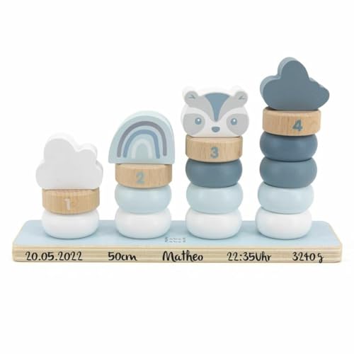 Mainley Stapelspiel Häschen blau I Label Label I Babygeschenk I personalisierbar von Mainely