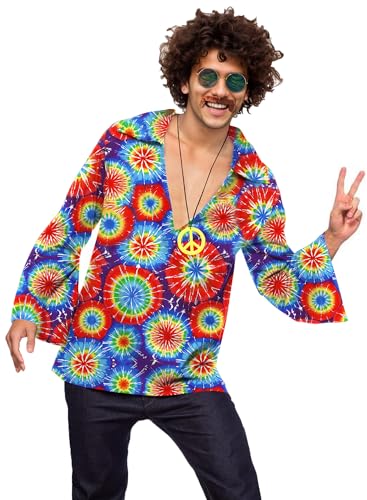Mainfini Herren 70er Carnival Kostüme Disco Outfit Bell Sleeves Knopf Hemd Karneval 5er-Set mit Perücke Bart Brille Halskette M Mainfini Herren 70er Carnival Kostüme Disco Outfit Bell Sleeves Knopf Hemd Karneval 5er-Set mit Perücke Bart Brille Halskette M von Mainfini