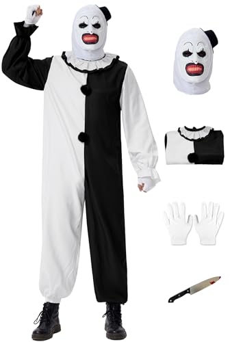Mainfini Herren Halloween Art Clown Kostüm Erwachsene Schaurig Killer Clown Cosplay Sträuben Hals mit Schwirren Schwarz Weiß XXL Mainfini Herren Halloween Art Clown Kostüm Erwachsene Schaurig Killer Clown Cosplay Sträuben Hals mit Schwirren Schwarz Weiß XXL von Mainfini