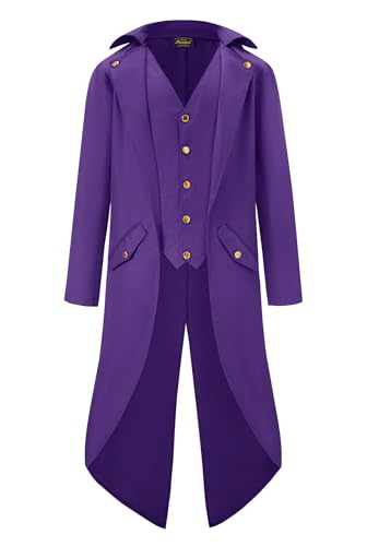 Mainfini Herren Steampunk Jacke Viktorianisch Frack Gotisch Coat Kostüme Adult Lila Frack Kostüme Wily Wonk Cosplay Outfit M Mainfini Herren Steampunk Jacke Viktorianisch Frack Gotisch Coat Kostüme Adult Lila Frack Kostüme Wily Wonk Cosplay Outfit M von Mainfini