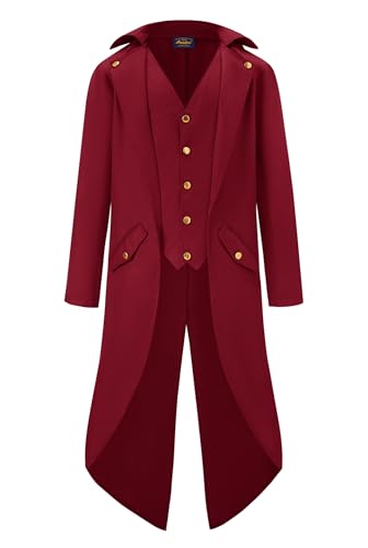 Mainfini Herren Steampunk Jacke Viktorianisch Frack Gotisch Coat Kostüme Adult Rot Frack Kostüme Wily Wonk Cosplay Outfit L Mainfini Herren Steampunk Jacke Viktorianisch Frack Gotisch Coat Kostüme Adult Rot Frack Kostüme Wily Wonk Cosplay Outfit L von Mainfini