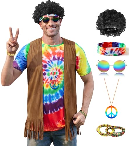 Mainfini Hippie Kostüm für Männer Frauen Lustig Tie Dye Frieden Erwachsene Bequemes T-Shirt L Mainfini Hippie Kostüm für Männer Frauen Lustig Tie Dye Frieden Erwachsene Bequemes T-Shirt L von Mainfini