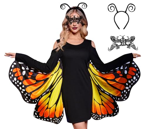 Halloween Erwachsene Schmetterlingsflügel Kostüm mit Stirnband Spitze Maske Festliches Outfit Orange XXL Halloween Erwachsene Schmetterlingsflügel Kostüm mit Stirnband Spitze Maske Festliches Outfit Orange XXL von Maisolly