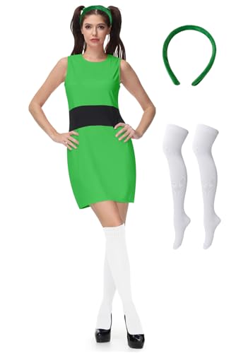 Maisolly Damen Halloween Kostüm Erwachsene Minikleid, Grün, A2, XS von Maisolly