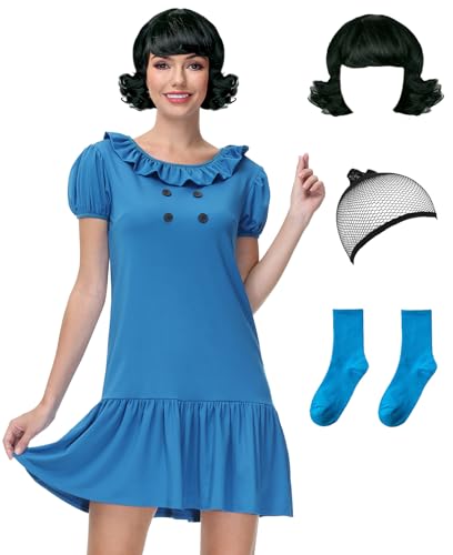 Maisolly Halloween Damen Luchy Cvan Pealt Lovely Rüschenkragen Kurzarm Cosplay Kostüm Erwachsene Partykleid XL von Maisolly