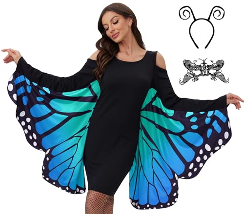 Maisolly Halloween Damen Schmetterling Kostüm mit Stirnband Spitze Maske Geflügeltes Kostüm Party Cosplay Blau XL Maisolly Halloween Damen Schmetterling Kostüm mit Stirnband Spitze Maske Geflügeltes Kostüm Party Cosplay Blau XL von Maisolly