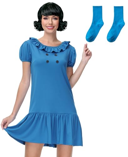 Maisolly Halloween-Kostüm für Damen, Minikleid mit Puffärmeln, Blau mit Aktien, Large von Maisolly