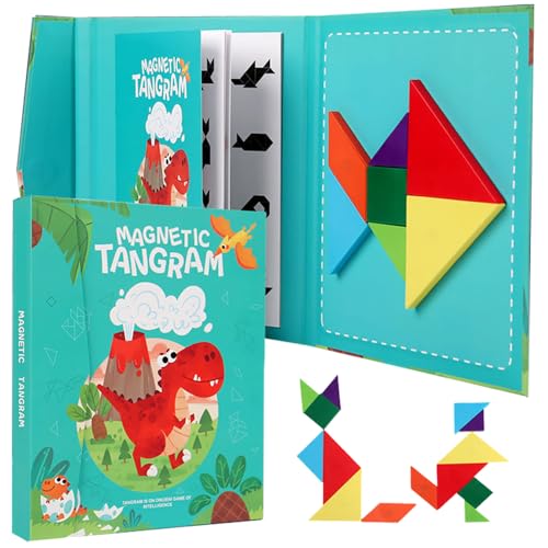 Maison Julia - Lernspiel Montessori für Kinder ab 3 Jahren, Logik, Feinmotorik, magnetisches Tangram-Puzzle, Reisespiel, Geburtstag, Weihnachten, Kinderspielzeug 3 Jahre, 4 Jahre, 5 Jahre. (Dinausore) von Maison Julia