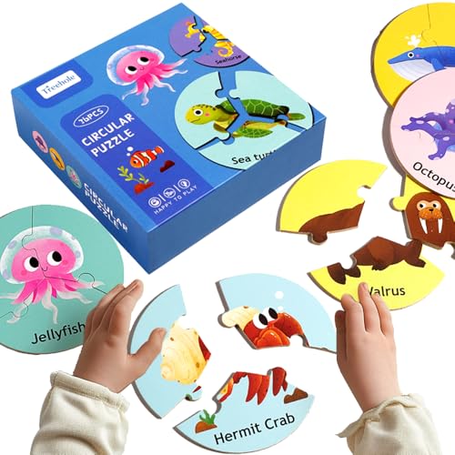 Maison Julia - Mein erstes kreisförmiges Puzzle für Kinder ab 3 Jahren – Erwachen, spielerisches Lernen, Montessori-Spielzeug, freie Motorik, Kinder 3 Jahre, 4 Jahre – Meerestiere (Meerestiere) von Maison Julia