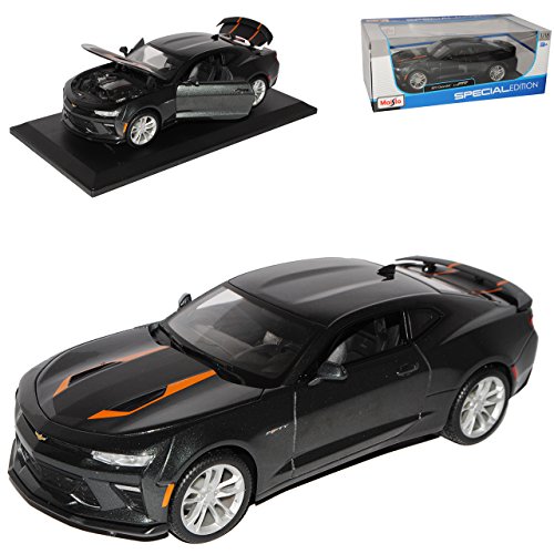 Chevrolet Camaro 2017 Fifty Anniversary 50. Geburtstag Edition Coupe Grau Schwarz mit Orange 6. Generation Ab 2015 1/18 Modell Auto von Maisto Chevrolet