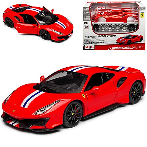 Ferrari 488 Pista Coupe Rot mit Streifen Modell ab 2015 Version Ab Genf Autosalon 2018 Bausatz Kit 1/24 Modell Auto von Maisto Ferrari