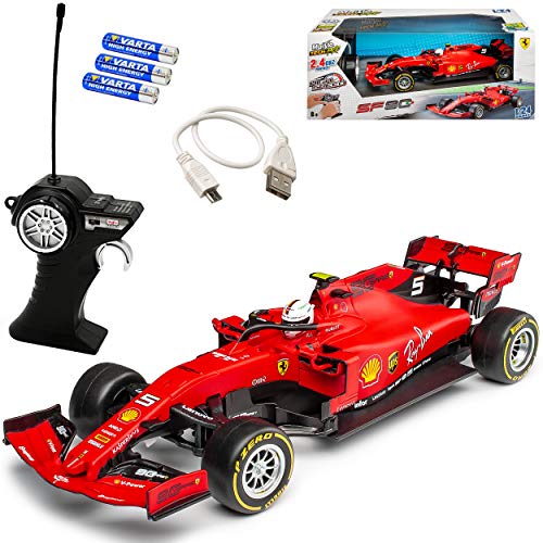 Ferrari SF90 Nr 5 Sebastian Vettel Saison 2019 Matt Rot Formel 1 2019 2.4 GHz RC Funkauto - inklusive Akku Batterien - sofort startklar 1/24 Maisto Modell Auto mit individiuellem Wunschkennzeichen von Maisto Ferrari
