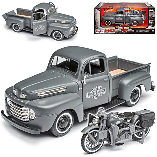 Ford F-1 Pick-Up 1948 Matt Grau mit 1942 WLA Flathead HarIey Davidson 1/24 Maisto Modell Auto mit individiuellem Wunschkennzeichen Ford F-1 Pick-Up 1948 Matt Grau mit 1942 WLA Flathead HarIey Davidson 1/24 Maisto Modell Auto mit individiuellem Wunschkennzeichen von Maisto Ford