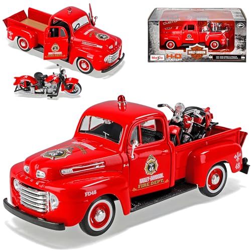 Ford F-1 Pick-Up 1948 Rot mit 1936 EL Knucklehead HarIey Davdson 1/24 Maisto Modell Auto von Maisto HarIey Davdson