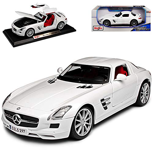 Mercedes-B SLS AMG Gullwing Coupe Weiss C197 Ab 2009 1/18 Modell Auto mit individiuellem Wunschkennzeichen von Maisto Mercedes-Benz