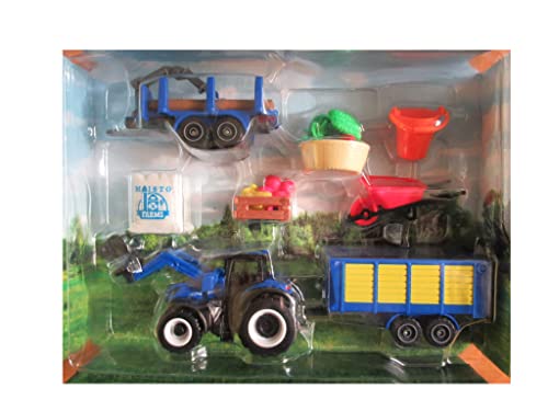 Bauernhof Diecast Traktor NEW HOLLAND blau mit Anhängern und anderem Zubehör - Maßstab 1:64 - Länge 16 cm mit Anhänger Bauernhof Diecast Traktor NEW HOLLAND blau mit Anhängern und anderem Zubehör - Maßstab 1:64 - Länge 16 cm mit Anhänger von Maisto
