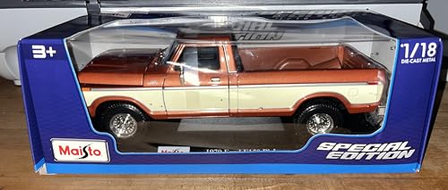 Maisto Ford F150 Pick-Up (1979): Modellauto im Maßstab 1:18, Türen, Motorhaube und Heckklappe beweglich, braun (531462BR) von Maisto