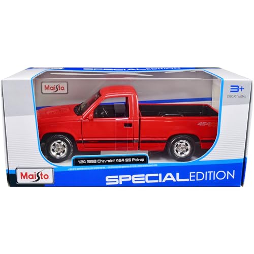 Maisto Chevrolet 454 SS Pick-Up (1993): Modellauto im Maßstab 1:24, Türen beweglich, rot (532901R) von Maisto