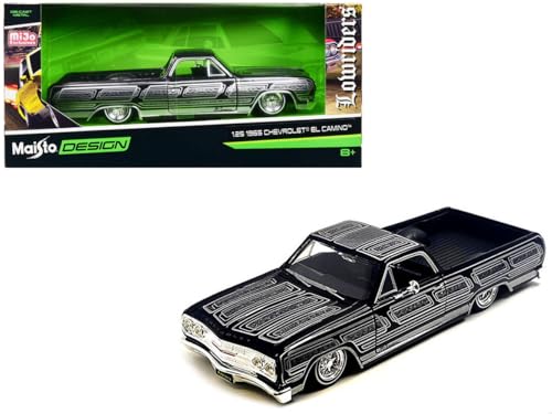 Maisto 1965 Chevrolet El Camino Lowrider Black Metallic with Silver Graphics Lowriders Series 1/25 Diecast Model Car Maisto 1965 Chevrolet El Camino Lowrider Black Metallic with Silver Graphics Lowriders Series 1/25 Diecast Model Car von Maisto