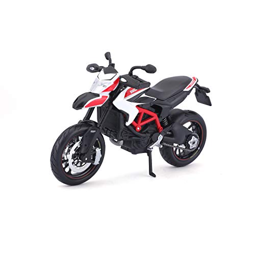 Maisto Ducati Hypermotard SP: Originalgetreues Motorradmodell 1:12, mit beweglichem Ständer, Federung und frei rollenden Rädern, 17 cm, weiß (5-13015) von Bauer Spielwaren