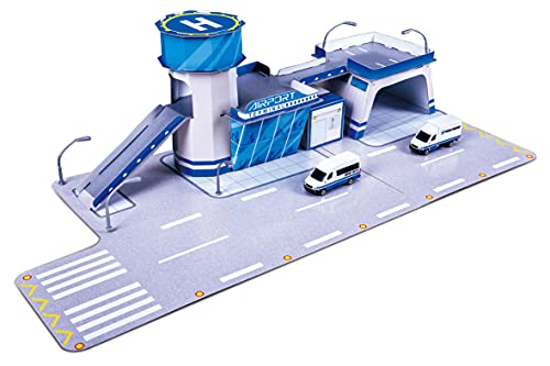 Maisto Built-N-Play Airport Set: Spielzeuggebäude aus Karton, inklusive Zubehör und 2 Fresh Metal Spielzeugautos (512529) von Maisto