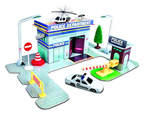 Maisto Built-N-Play Police Station Set: Spielzeuggebäude aus Karton, inklusive Zubehör und 1 Fresh Metal Spielzeugautos (512513) von Maisto
