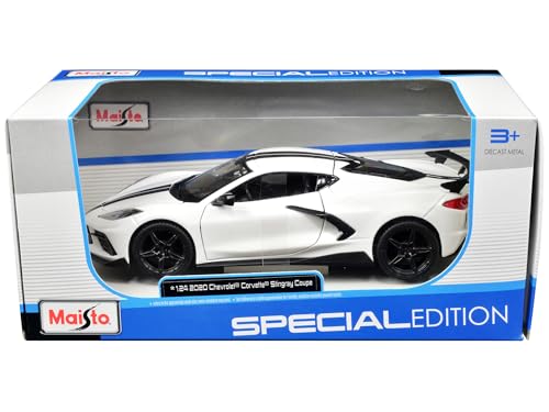 Maisto Chevrolet Corvette Stingray Coupe 2021: Modellauto im Maßstab 1:24, Türen beweglich, weiß (531534W) von Maisto