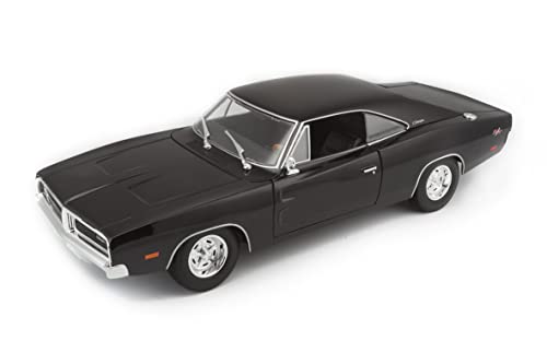 Maisto Dodge Charger R/T (1969): Modellauto im Maßstab 1:18, Türen, Motorhaube und Kofferraum beweglich, lenkbar, 24 cm, schwarz (531387B) von Maisto