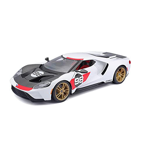 Maisto Ford GT Heritage (2021): Modellauto im Maßstab 1:18, Türen, Kofferraum und Motorhaube beweglich, 25 cm, weiß-schwarz (531390) von Maisto
