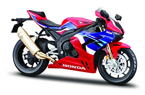 Maisto Honda CBR 1000RR-R Fireblade: Motorradmodell im Maßstab 1:12, mit Federung und ausklappbarem Seitenständer, 17 cm, rot-blau (5-20099), Mittel von Maisto